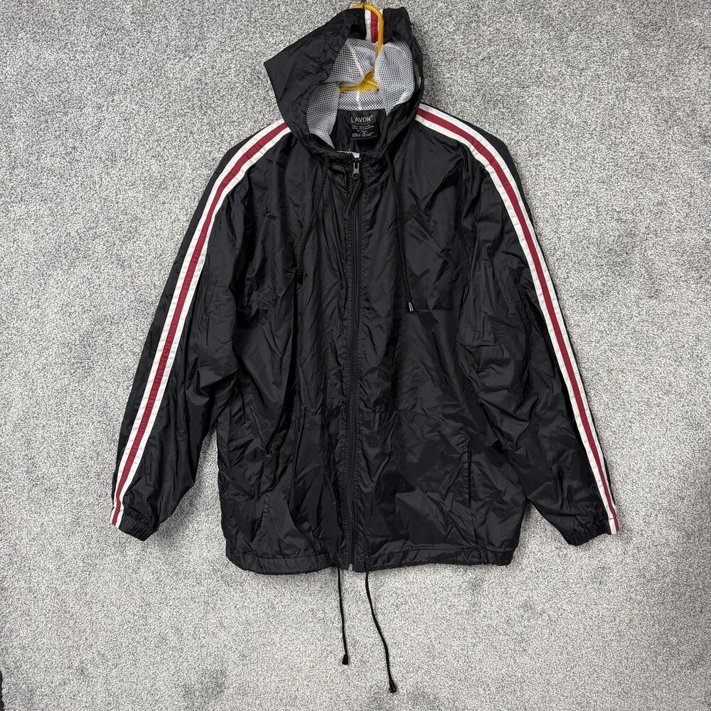 Vintage Y2K Lavon Jacket XL Hooded Windbreaker Full Zip Mesh Lined Striped